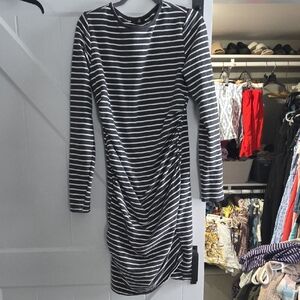 Long Sleeve Dark Heather Gray And White MATERNITY Dress
